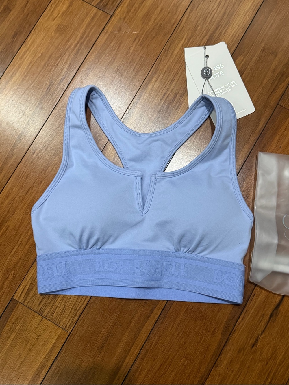 NWT Bombshell Sportswear Active Light Blue Racerback  Sports Bra S - Picture 2 of 3
